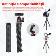 trepiedul va fera capacitatea prinderii unei camere dslr, video sau chiar a unui smartphone