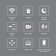 wifi,alarma,mod de noapte, alarma apel, apel video,microfon,rotire ptz 1080p