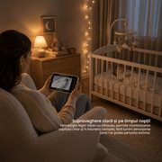 tehnologia night vision cu infrarosu permite monitozirarea copilului chiar si in intuneric complet fara lumini deranjante care i-ar putea perturba somnul