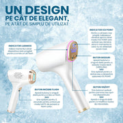 indicator luminos, buton initiere flash, indicator ice point, buton pentru moduri, buton on/off