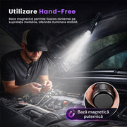 baza magnetica permite fixarea lanternei pe suprafete metalice, oferind o iluminare stabila